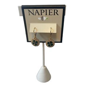 Napier Coin Drop Sparkly Shamrock Earrings in Green, Gold & Clear Pave Crystals